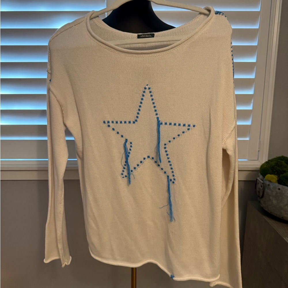 Wild Fable White Sweater with Blue Star Design